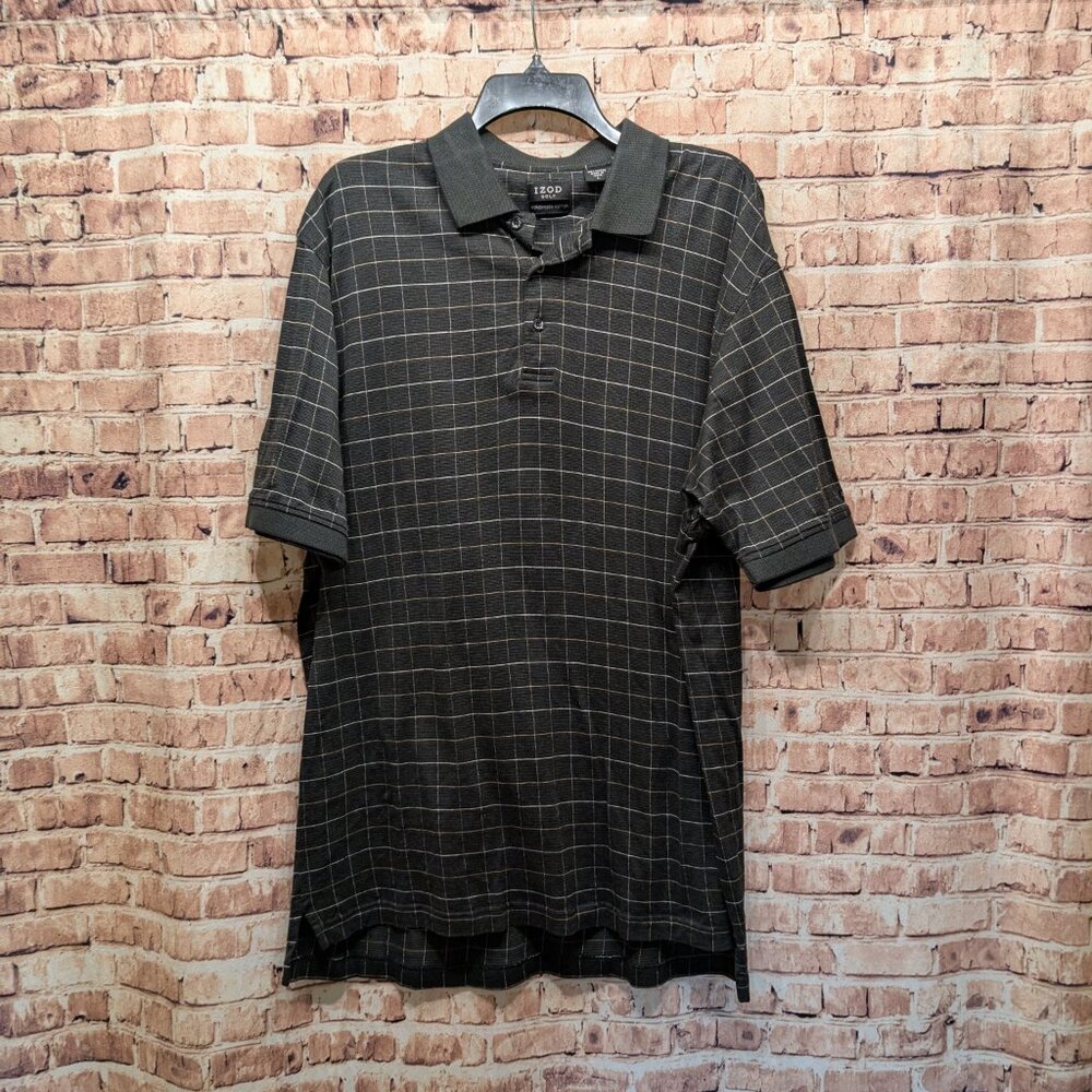 🧨🧨Izod Polo Golf Mercerized Cotton BLACK/Tan White Size Large - Picture 2 of 12
